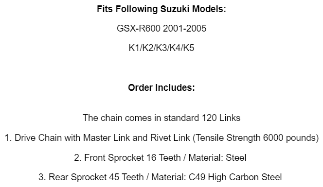 Drive Chain & Sprockets Kit for Suzuki GSX-R600 GSXR600 2001 2002 2003-2005