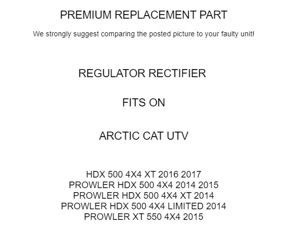 Regulator Rectifier For Arctic Cat Prowler Hdx 500 2014-15 / Hdx 500 4X4 2016-17