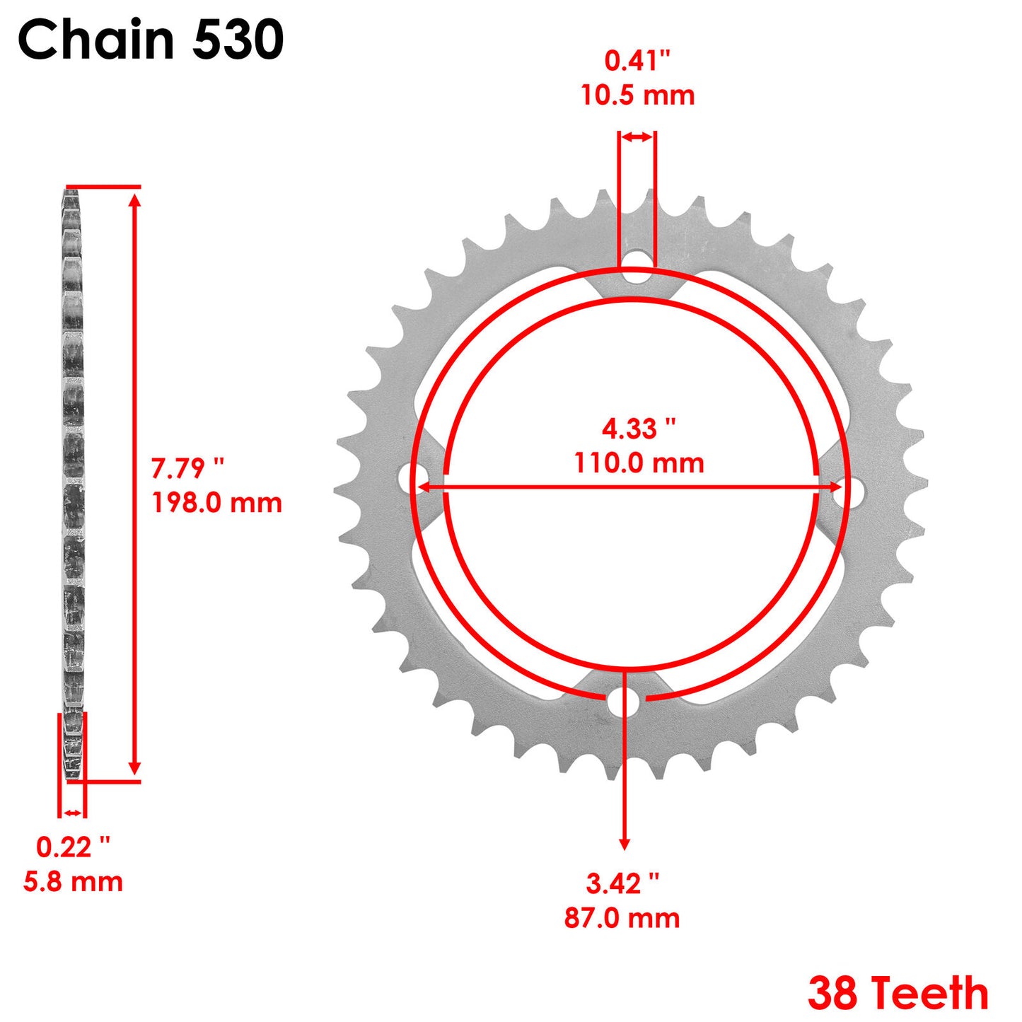 Caltric Rear Wheel Chain Sprocket for Yamaha YFZ450X SE 2011 38 Teeth