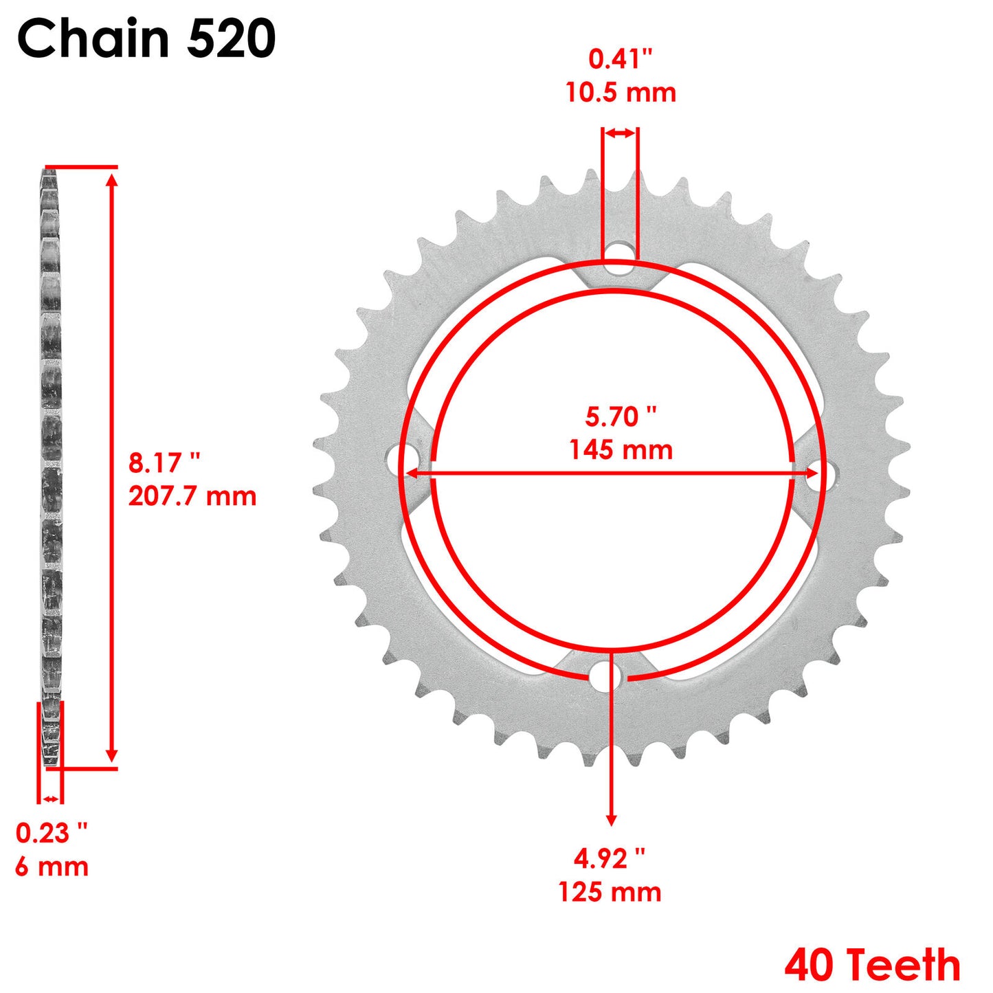 Rear Wheel Chain Sprocket for Yamaha 350 Warrior YFM350 1987 1988-2004 40 Teeth