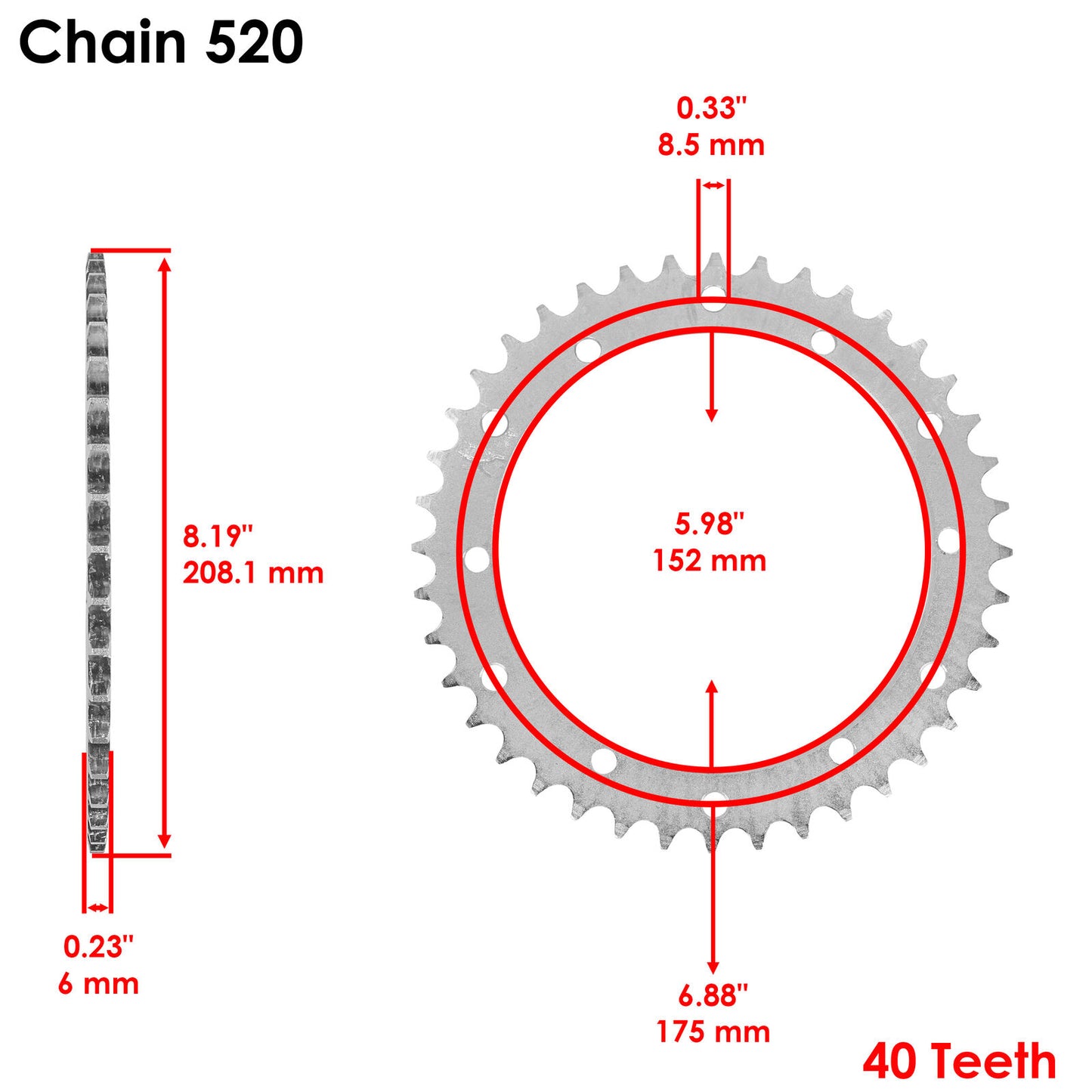 Caltric Rear Wheel Chain Sprocket for Yamaha 660 Raptor YFM660 2001-2005 40Teeth