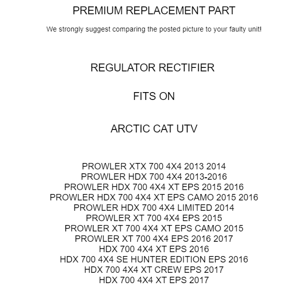 Regulator Rectifier For Arctic Cat Prowler Xtx Hdx Xt 700 / Hdx 700 4X4 2013-17