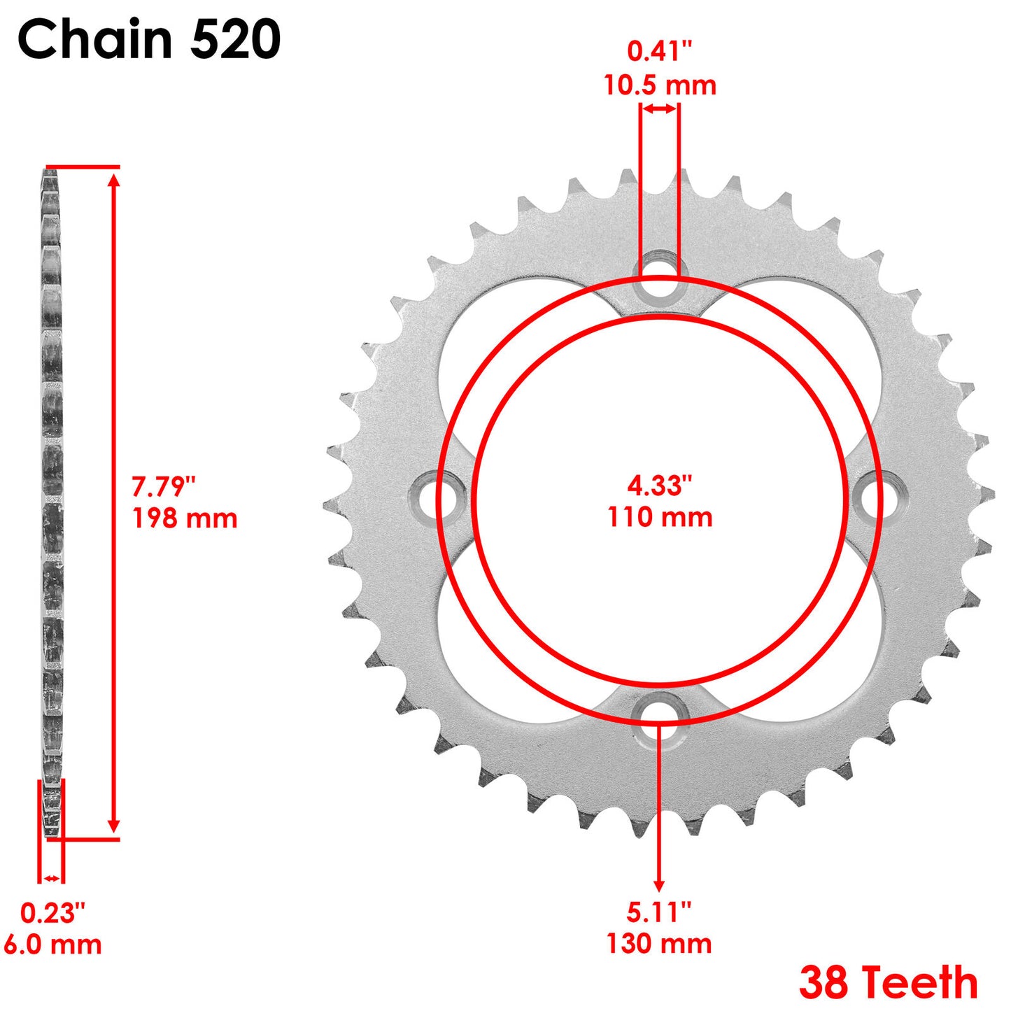 Rear Wheel Chain Sprocket for Honda 250 FourTrax TRX250X 87-88 91-92 38 Teeth