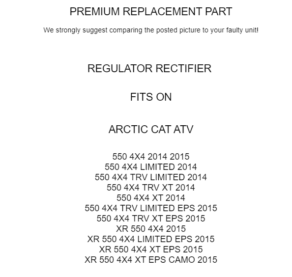 Regulator Rectifier for Arctic Cat 550 Trv Xt Eps / XR 550 4X4 Xt Ltd 2014-2015