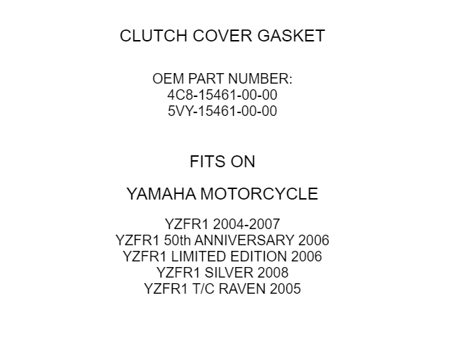 Clutch Cover Gasket fits Yamaha YZFR1 YZF-R1 2004 2005 2006 2007 2008