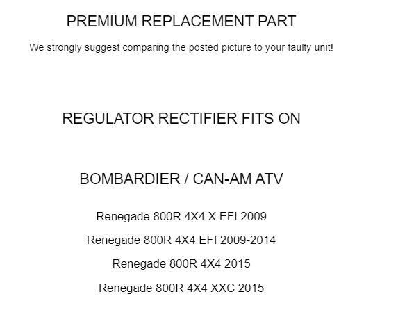 Regulator Rectifier for Bombardier Can-Am Renegade 800R 4X4 EFI 2009-2015