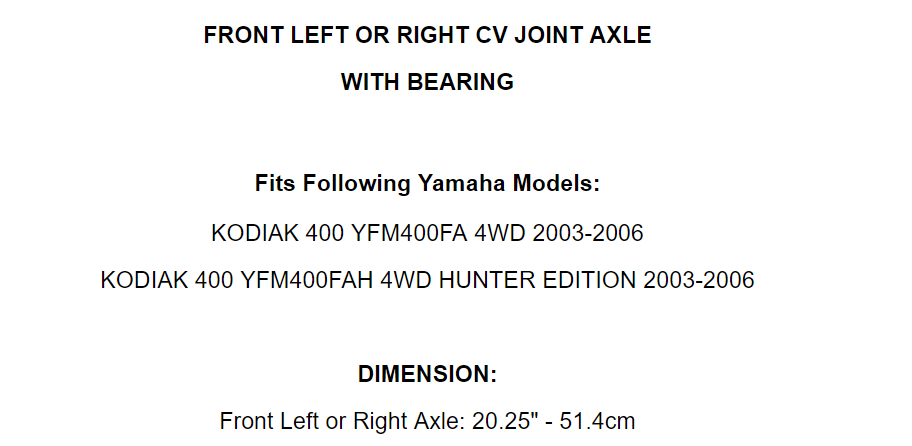 Front Lh Rh CV Joint Axle Bearing for Yamaha Kodiak 400 YFM400FA 4X4 2003-2006