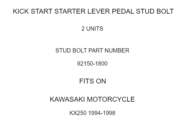 2 Kick Start Starter Lever Pedal Stud Bolt fits Kawasaki KX250 1994 1995-1998