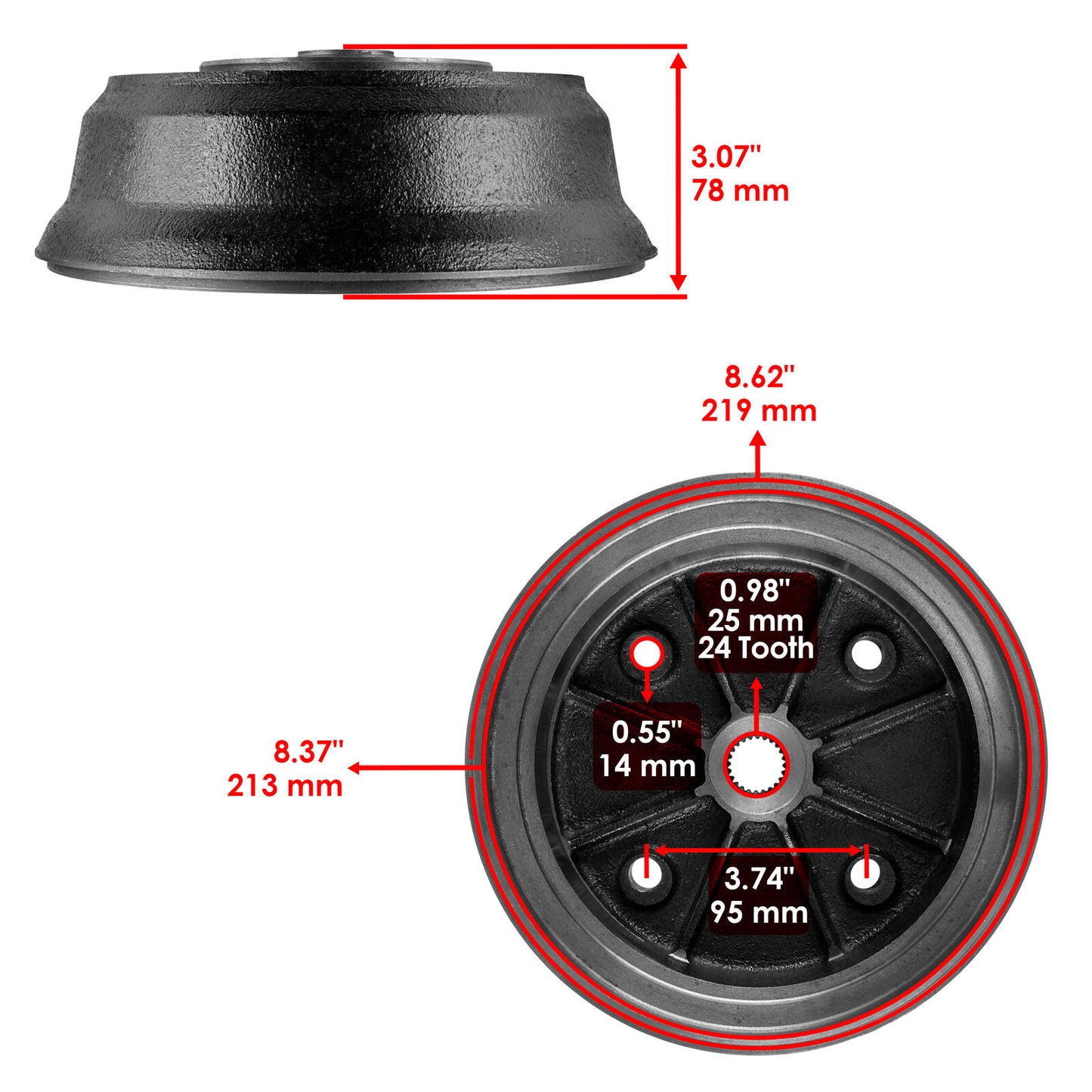 Rear Wheel Brake Hub L/R w/ Studs for Kawasaki Mule 3000 KAF620G 2001-2008