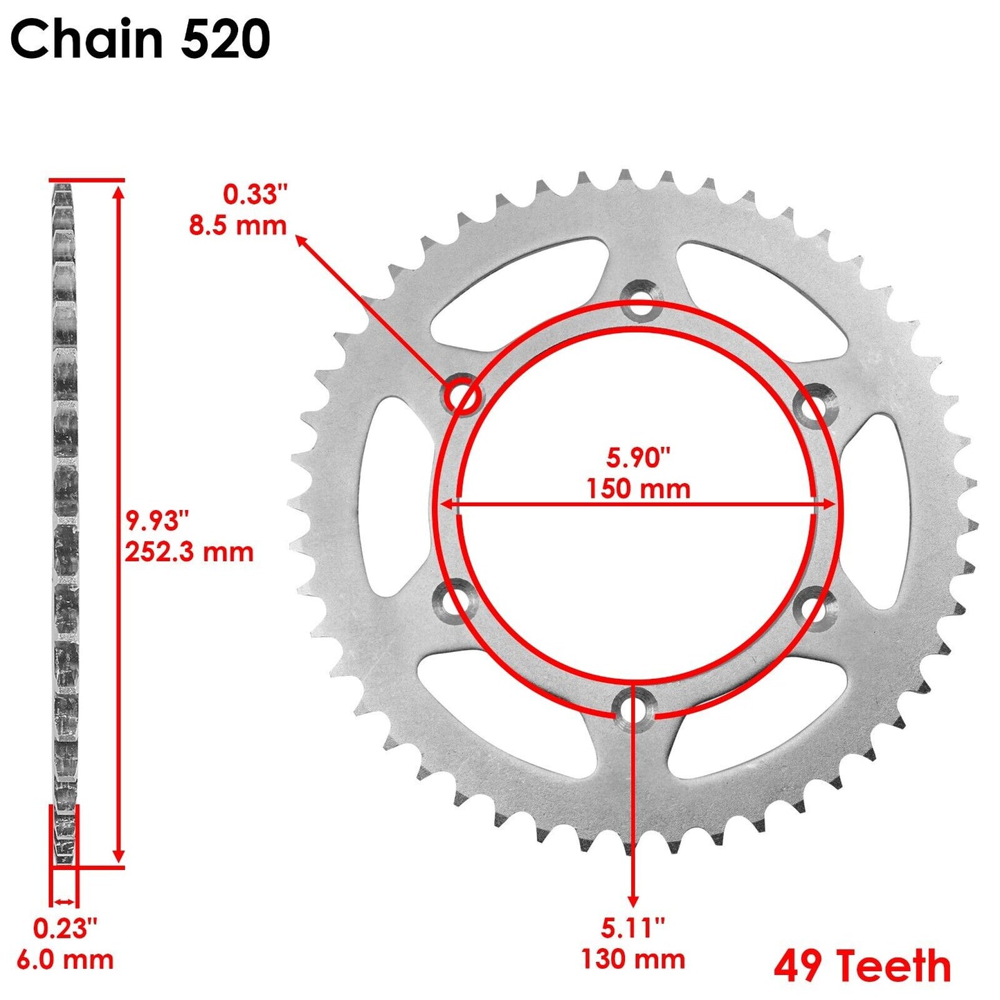 Drive Chain & Sprockets Kit for Yamaha YZ125 2002 2003 2004