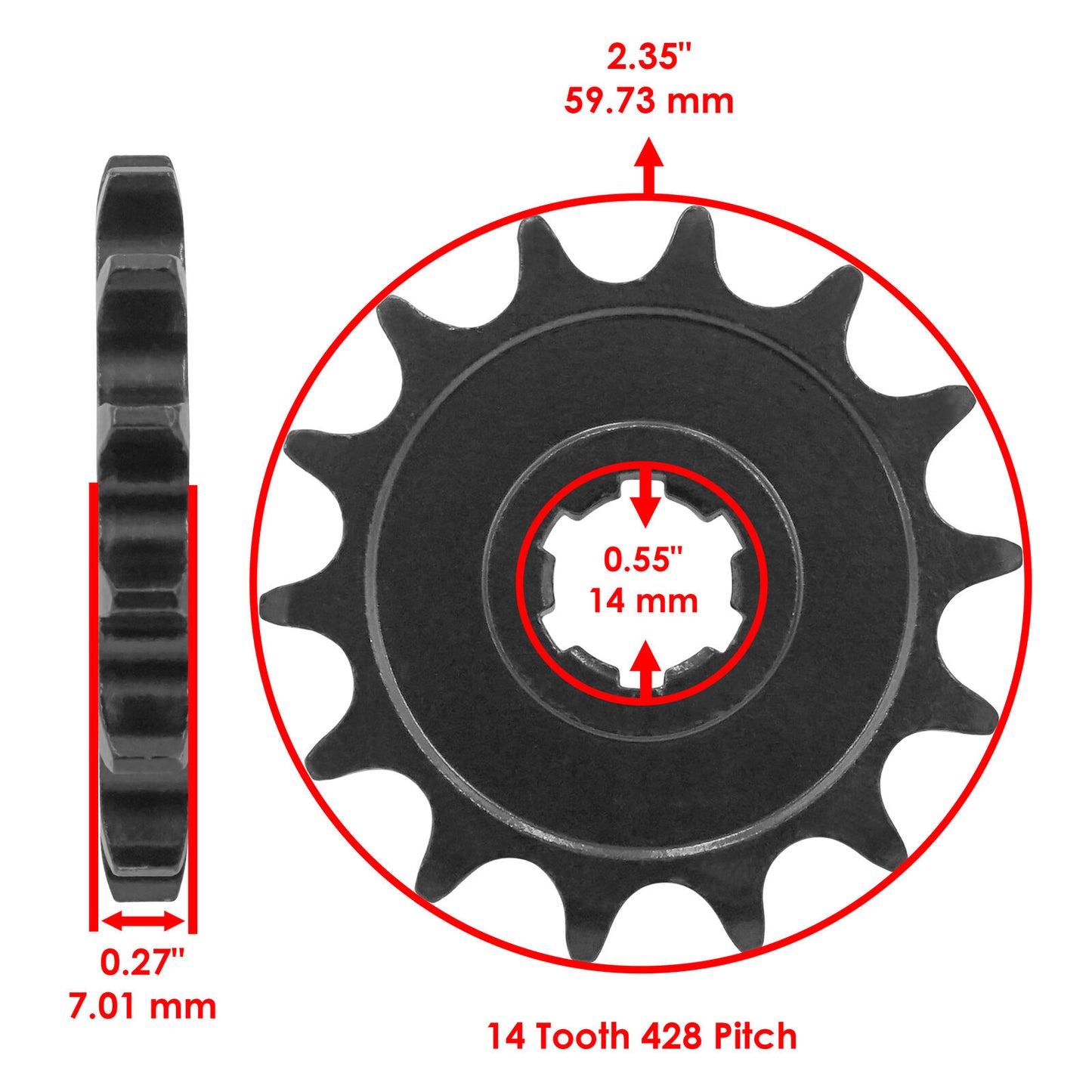 Caltric Drive Chain & Sprockets For Kawasaki KLX140 2008-2024 428 Pitch 122 Link