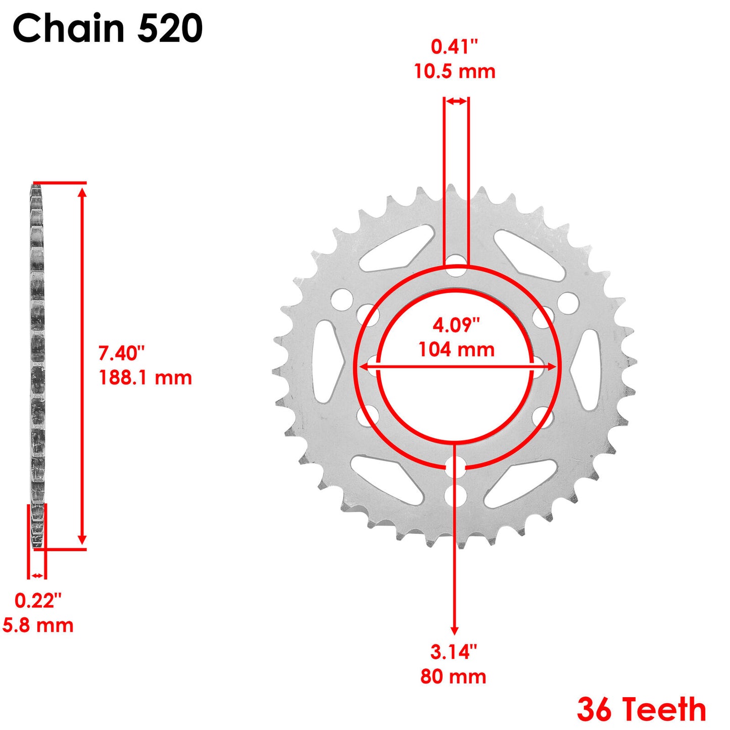 Caltric Rear Wheel Chain Sprocket for Polaris Trail Boss 330 2004 36 Teeth