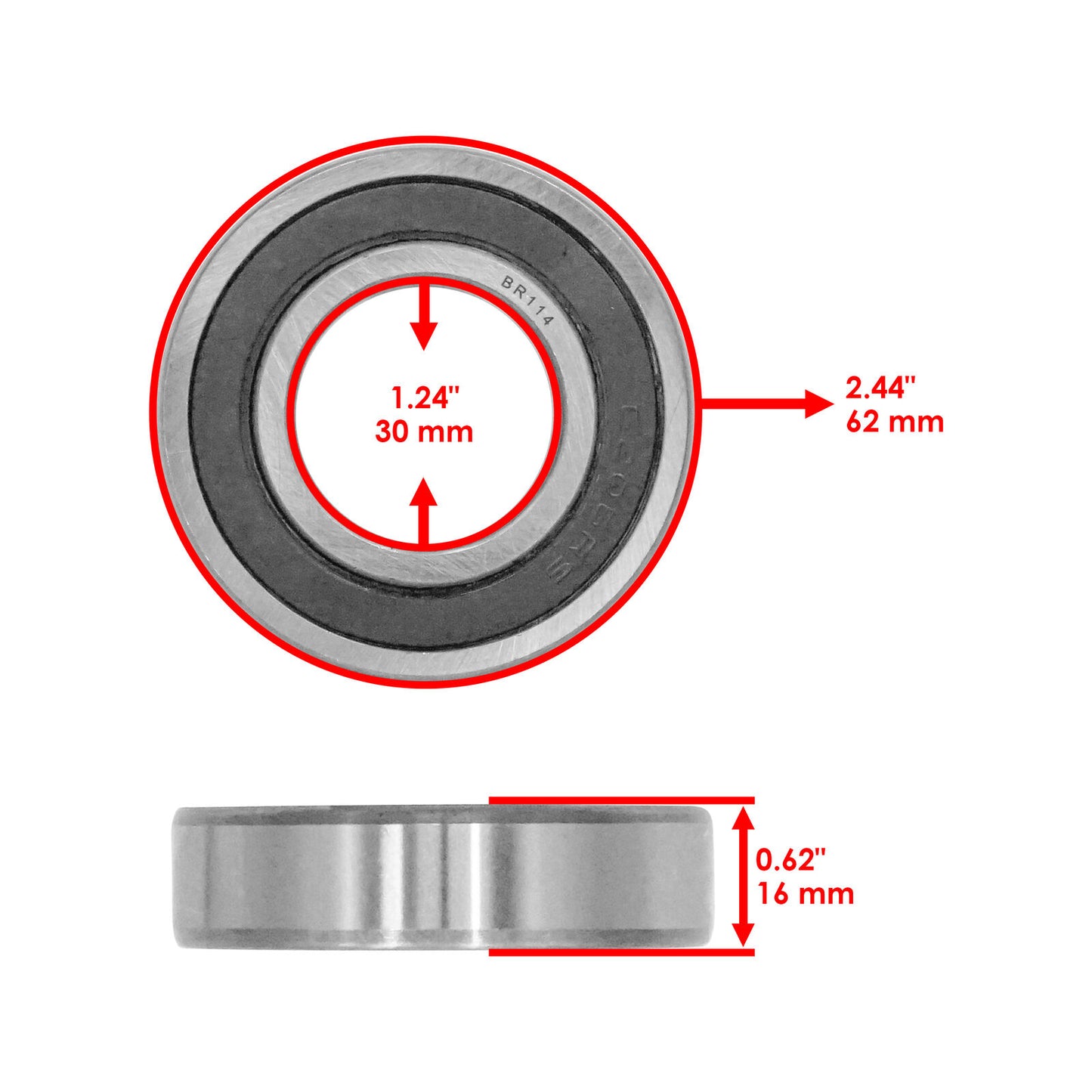 Caltric 6206-2RS 6206-2RDQE6 Ball Bearings Dual Sided Rubber Sealed 30x62x16