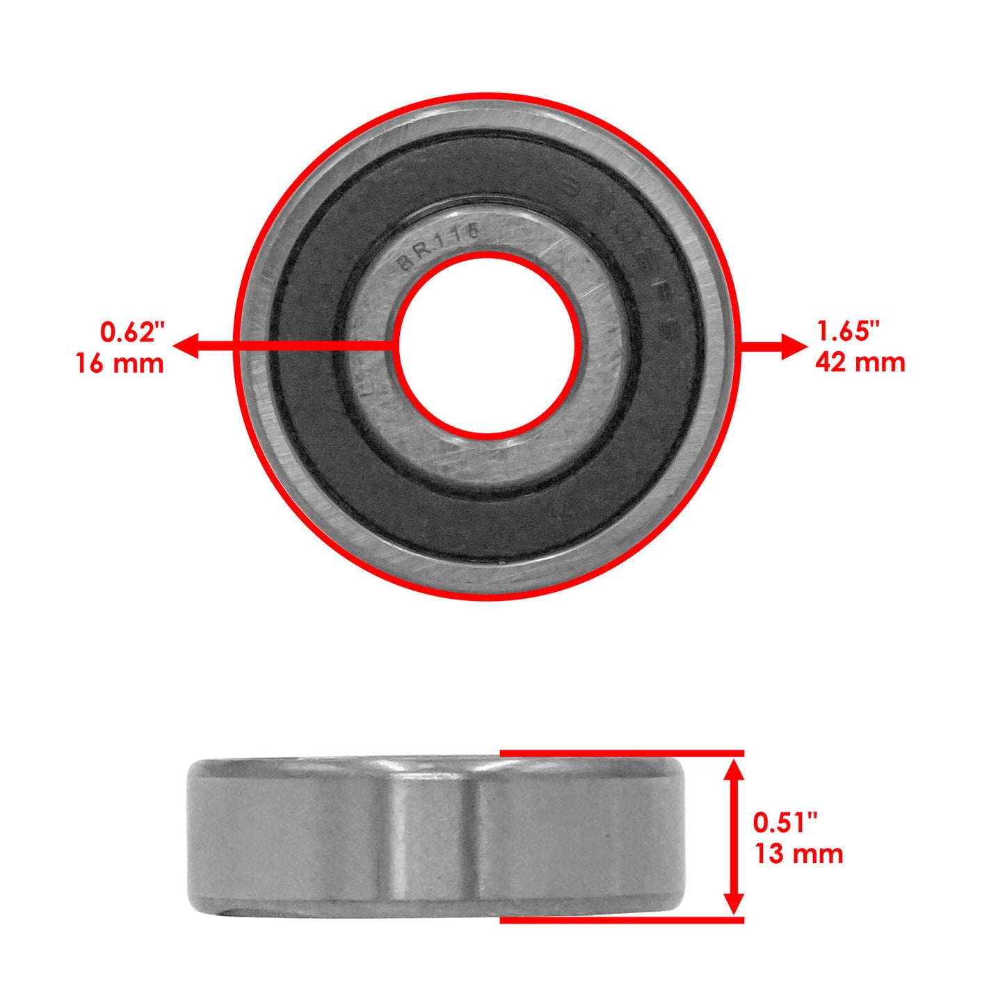 Caltric 6302-2RDQE6 6302-2RS Ball Bearings Dual Sided Rubber Sealed 16x42x13