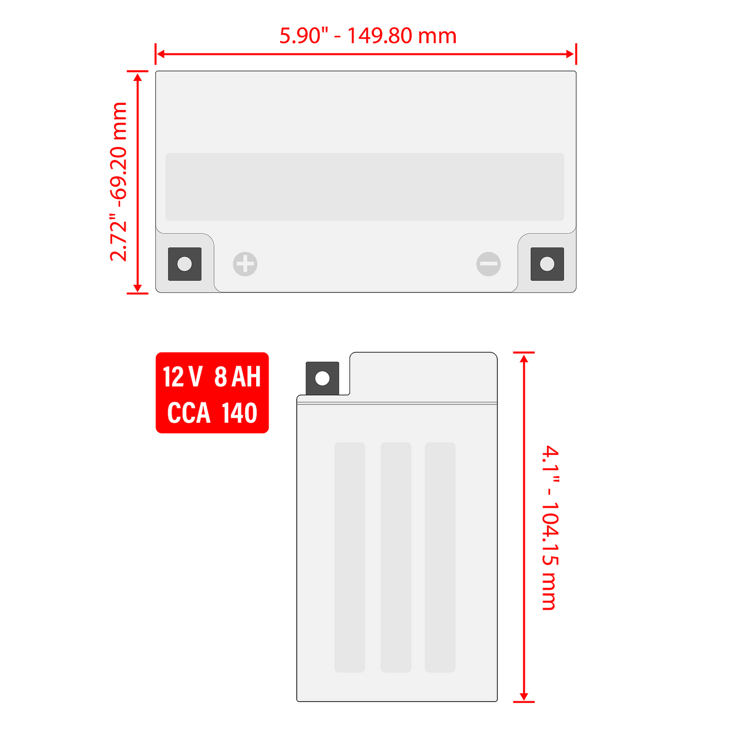 AGM Battery for Yamaha Raptor 700R YFM700R 2009 2011-2020 / 12V 8Ah CCA 140