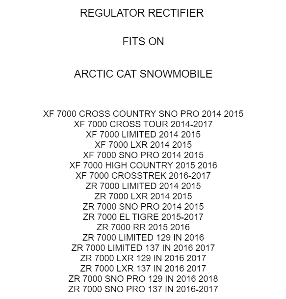 Regulator Rectifier for Arctic Cat Xf 7000 / ZR 7000 2014-2017