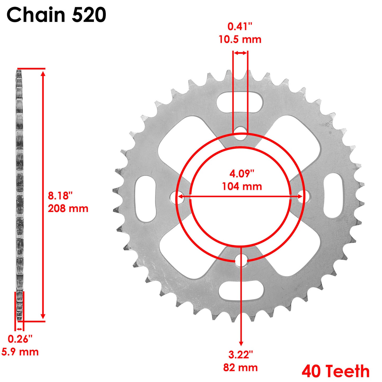 Caltric Rear Wheel Chain Sprocket for Honda 41201-HA5-505 41201-HA5-670 40 Teeth