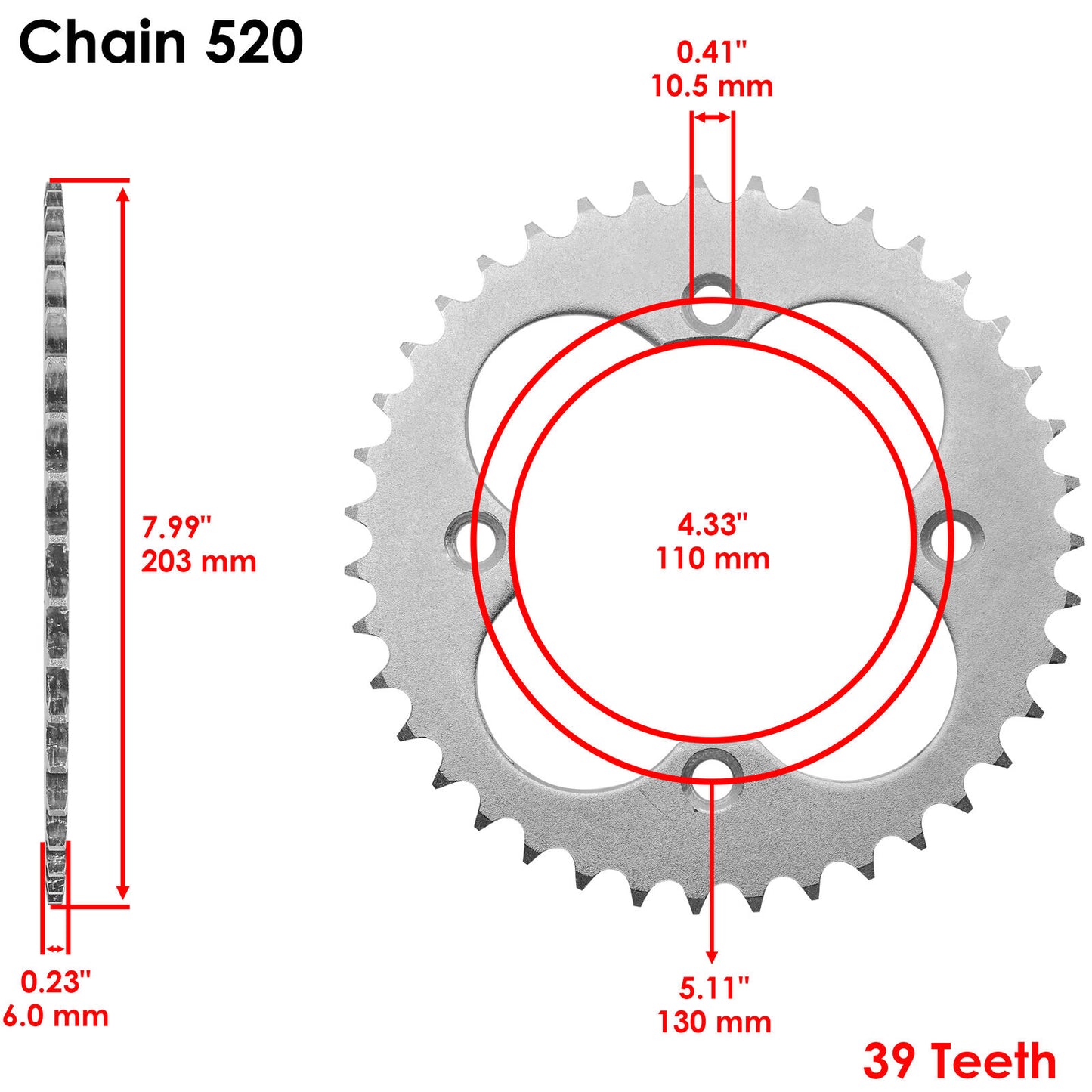 Rear Wheel Chain Sprocket for Honda 250 FourTrax TRX250R 1986 1987 39 Teeth