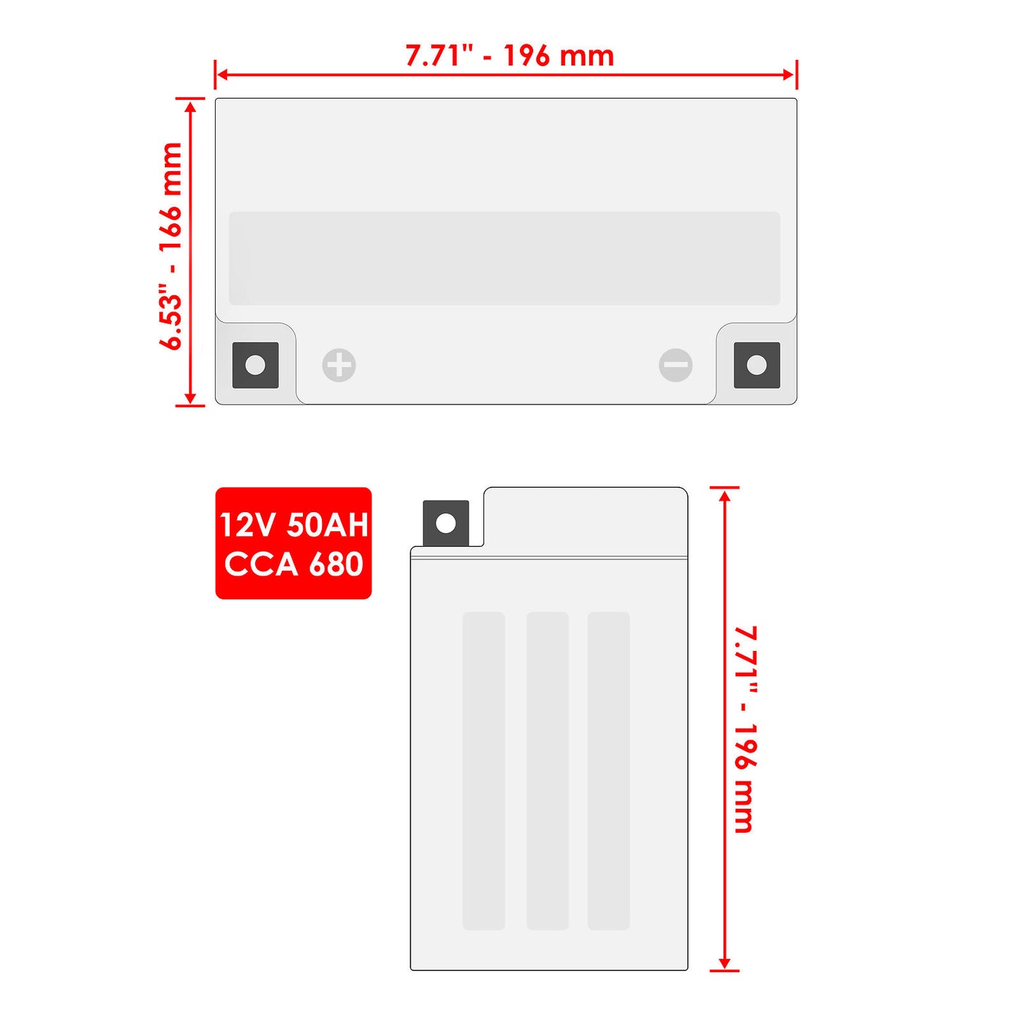 Caltric 26012-1377 26012-7501 AGM Battery for Kawasaki Mule / 12V 50Ah 680 CCA