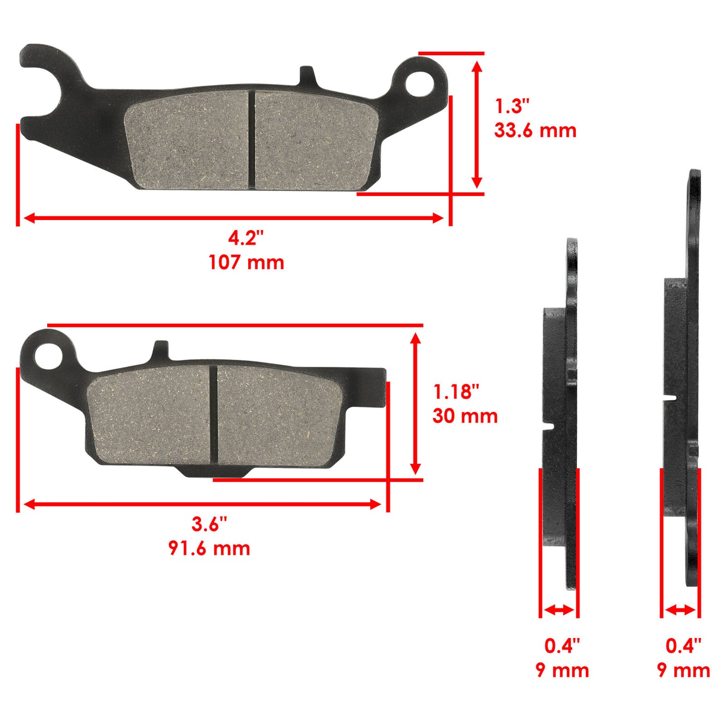 Caltric Front and Rear Brake Pads for Yamaha Grizzly 700 YFM700F 2007-2020