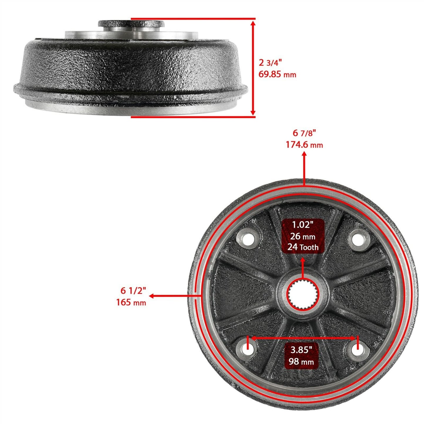 Rear Left and Right Brake Drum fits Kawasaki Mule 500 KAF300A KAF300B 1993-1996