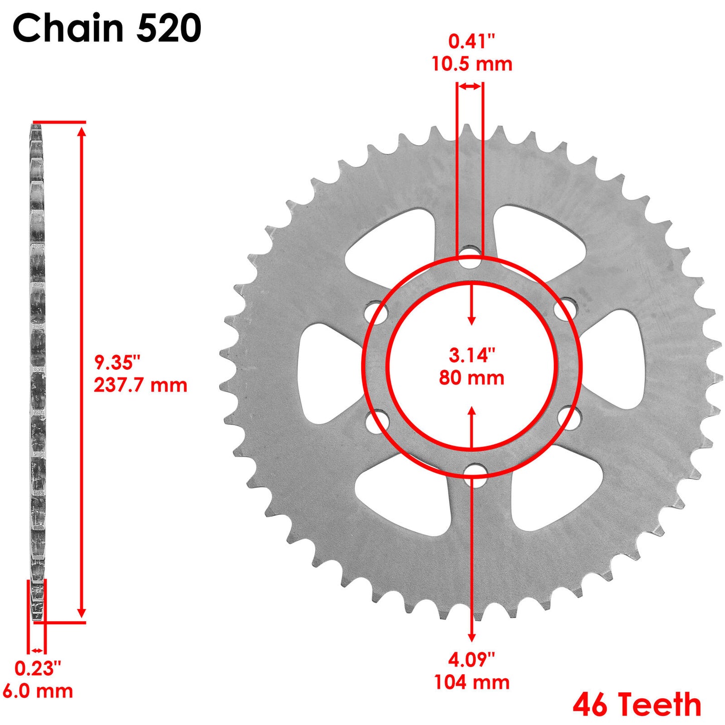 Rear Wheel Chain Sprocket for Kawasaki 42041-0071 42041-0020 42041-0087 46 Teeth