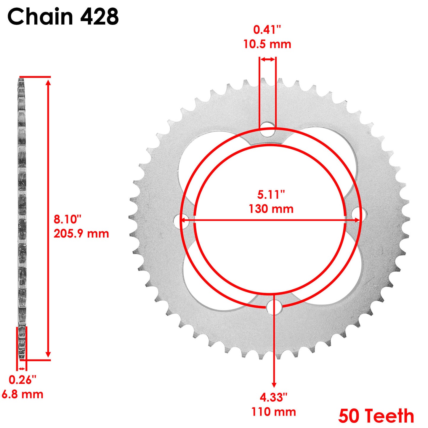 Rear Wheel Chain Sprocket for Honda 90 Sportrax TRX90EX 2007 2008 50 Teeth