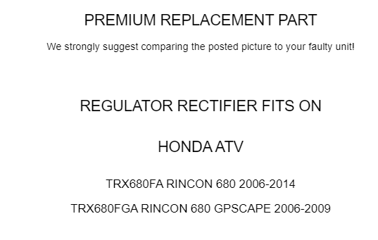 Regulator Rectifier for Honda TRX680FA TRX680FGA Rincon 680 2006-2014