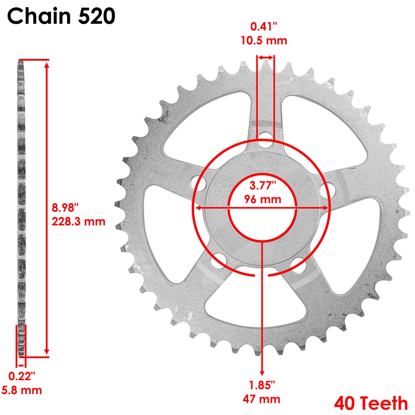 Caltric 41201-965-000 Rear Wheel Chain Sprocket for Honda 40 Teeth