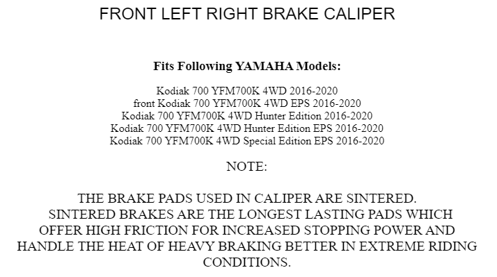 Front Left Right Brake Caliper for Yamaha Kodiak 700 YFM700K 4x4 2016 2017-2024