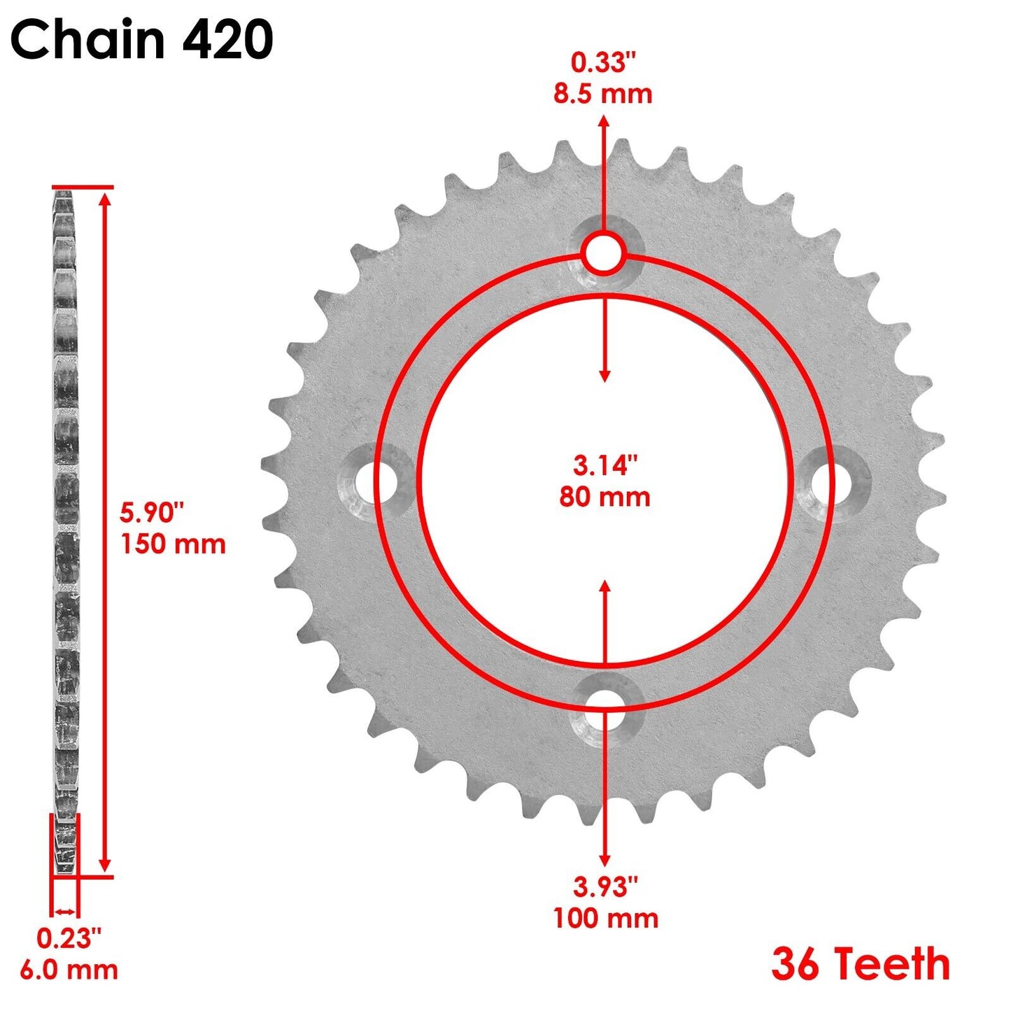 Caltric Rear Wheel Chain Sprocket For Honda CRF70F 04-2012 41201-GCF-670 36Teeth