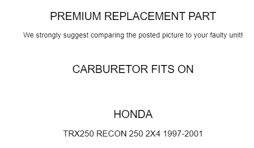 Carburetor for Honda TRX250 TRX 250 Recon 250 2X4 1997-2001