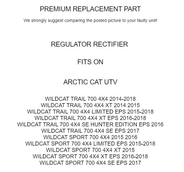 Regulator Rectifier for Arctic Cat Wildcat Trail Sport 700 4X4 2014-2018