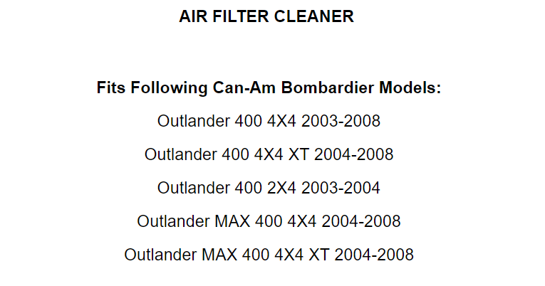 Air Filter For Can-Am Bombardier Outlander 400 / Max 400 2003-2008 707800120