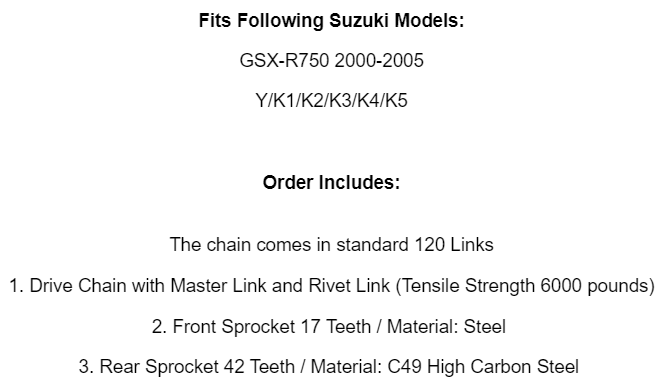 Drive Chain & Sprockets Kit For Suzuki GSX-R750 GSXR750 2000 2001 2002 2003-2005