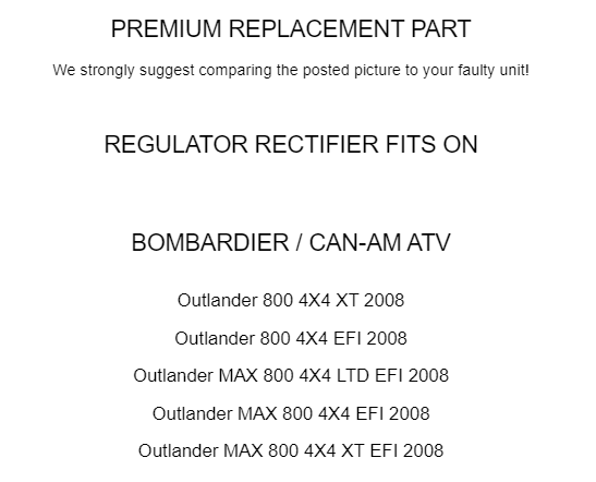 Regulator Rectifier for Bombardier Can-Am Outlander 800 / Max 800 4X4 Xt EFI 08