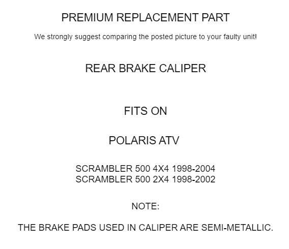 Rear Brake Caliper W/Pads for Polaris Scrambler 500 4X4 2X4 1998-2004