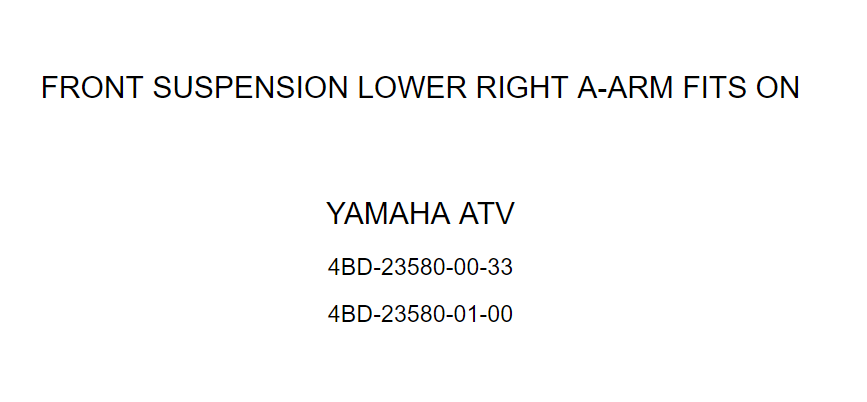 Front Suspension Lower Right A-Arm for Yamaha 4BD-23580-00-33 4BD-23580-01-00