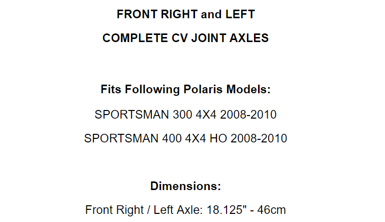 Front Right And Left CV Joint Axles for Polaris Sportsman 300 400 4X4 2008-2010