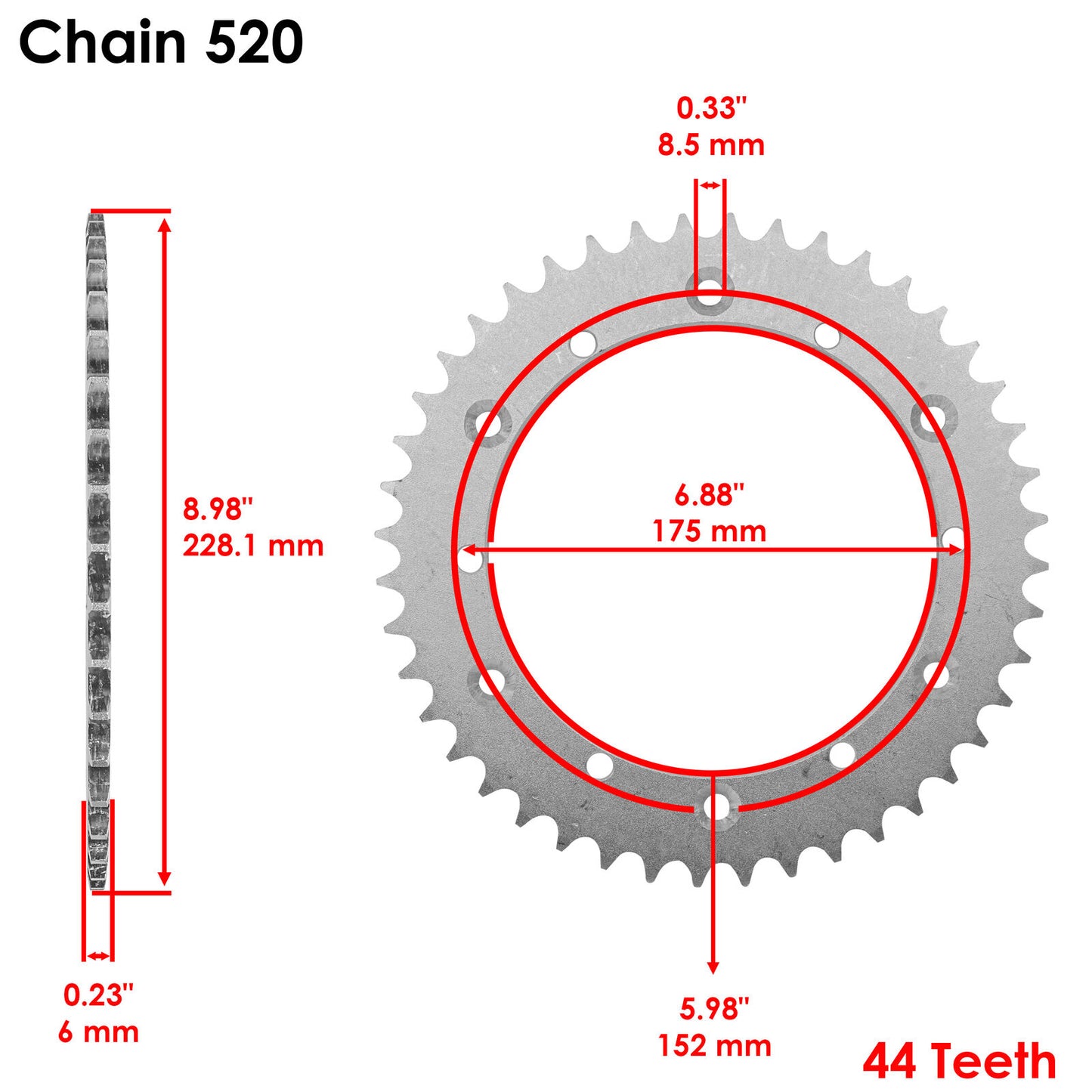 Caltric Rear Wheel Chain Sprocket for Yamaha 250 Tri-Z YTZ250 1985 1986 44 Teeth