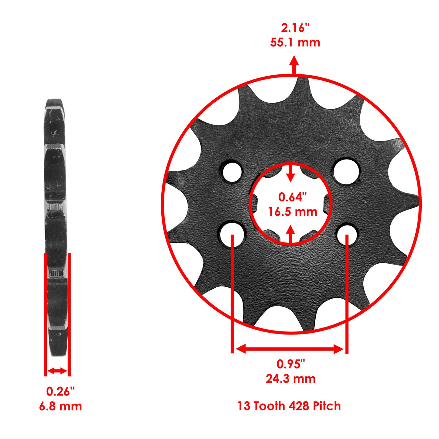 Front Drive Chain Sprocket for Honda 23801-K28-910 23801-HF7-000 Teeth 13