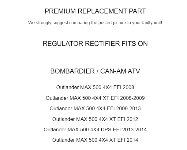 Regulator Rectifier for Bombardier Can-Am Outlander Max 500 4X4 Xt EFI 2008-14