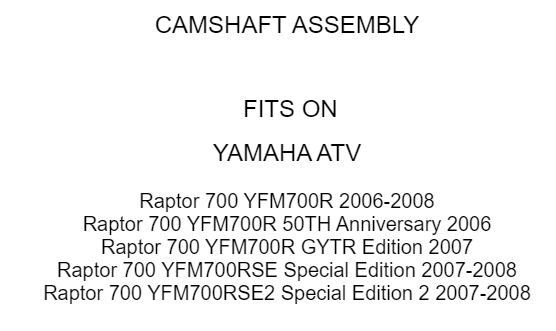 Camshaft Assembly fits Yamaha 1S3-12170-01-00 1S3-12170-00-00