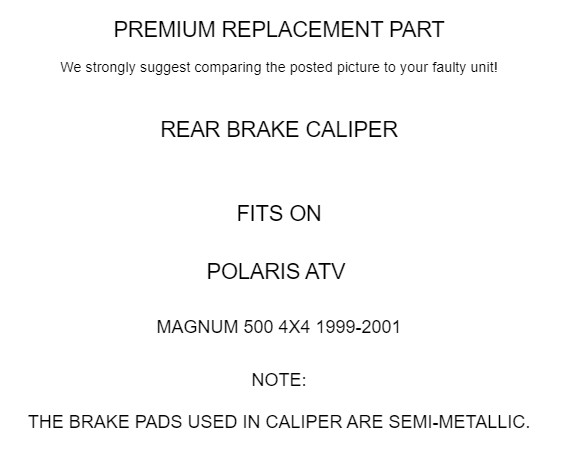 Rear Brake Caliper W/Pads for Polaris Magnum 500 4X4 1999-2001