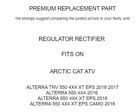 Regulator Rectifier for Arctic Cat Alterra 550 2016 / Alterra Trv 550 4X4 16-17