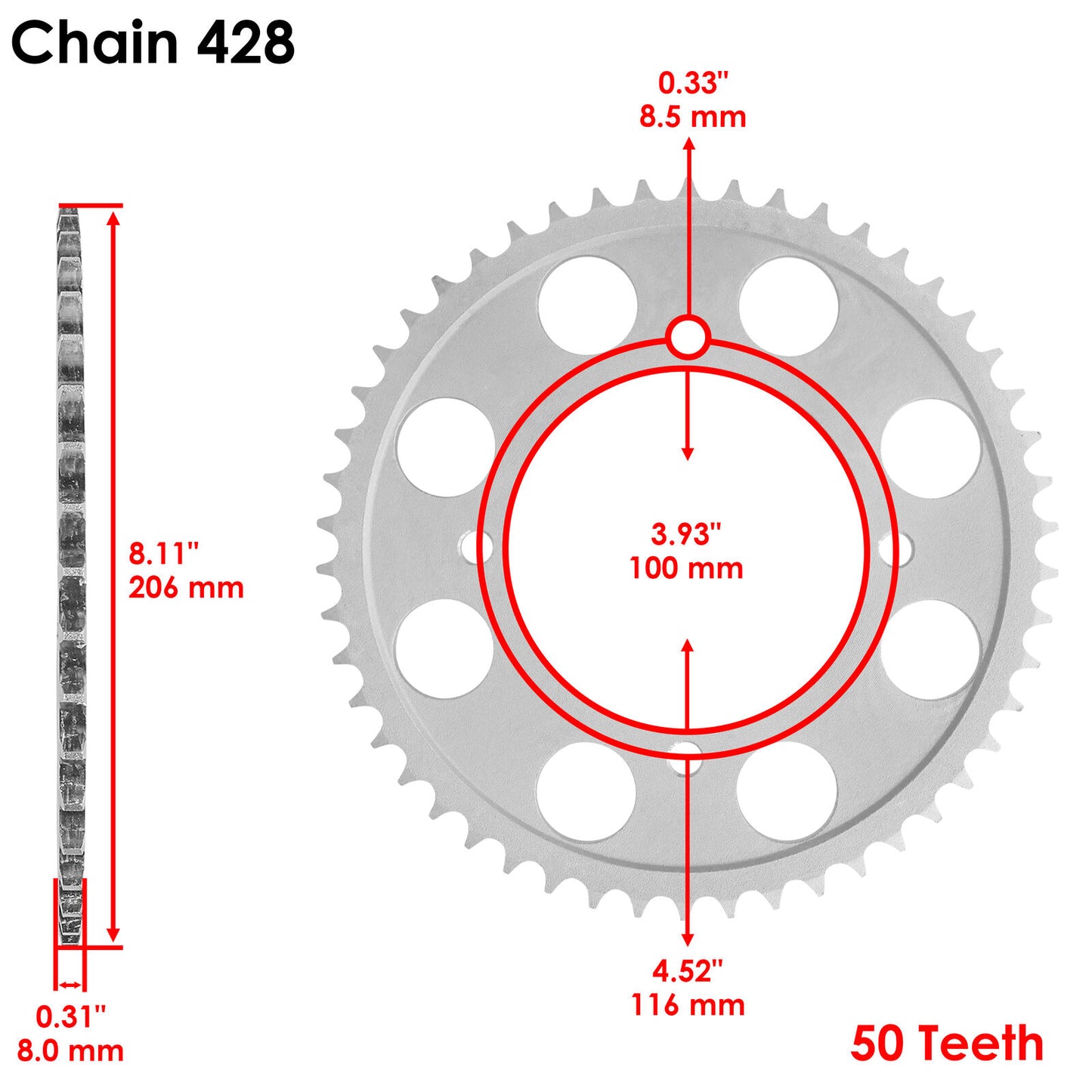 Caltric Drive Chain & Sprockets For Kawasaki KLX140 2008-2024 428 Pitch 122 Link