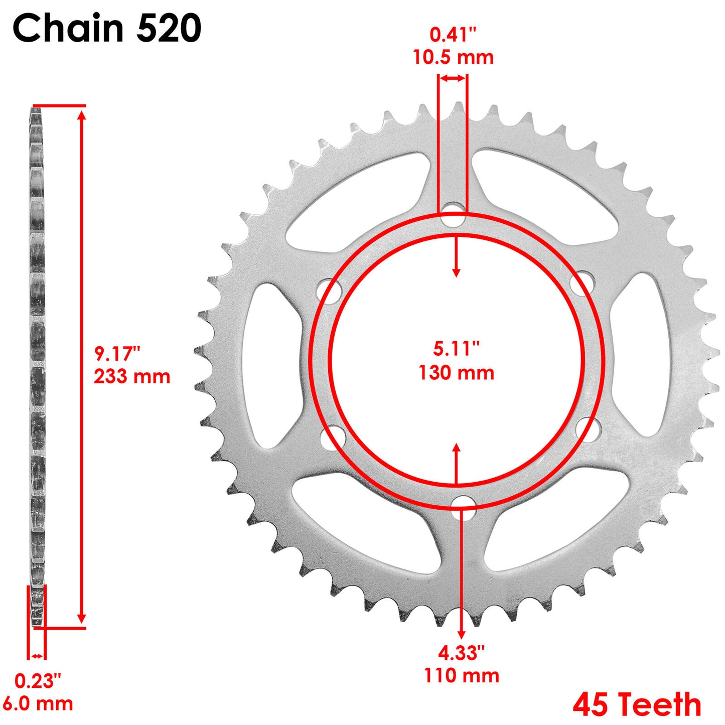 Rear Wheel Chain Sprocket for Kawasaki 250R Ninja EX250F 1988-2012 45 Teeth