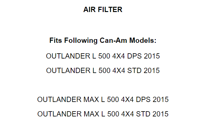 Air Filter For Can-Am Outlander L 500 4X4 2015 / Outlander Max L 500 4X4 2015