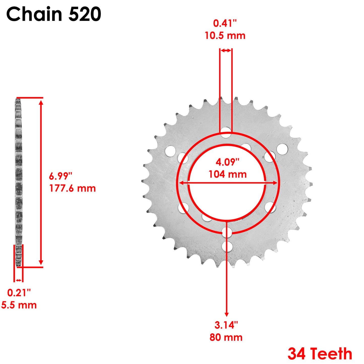 Rear Wheel Chain Sprocket for Polaris Trail Boss 350L 2x4/4x4 1990-1993 34 Teeth