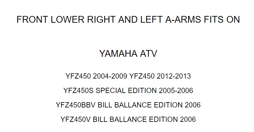 Caltric Front Lower Right And Left A-Arm for Yamaha YFZ450 2004 -2013